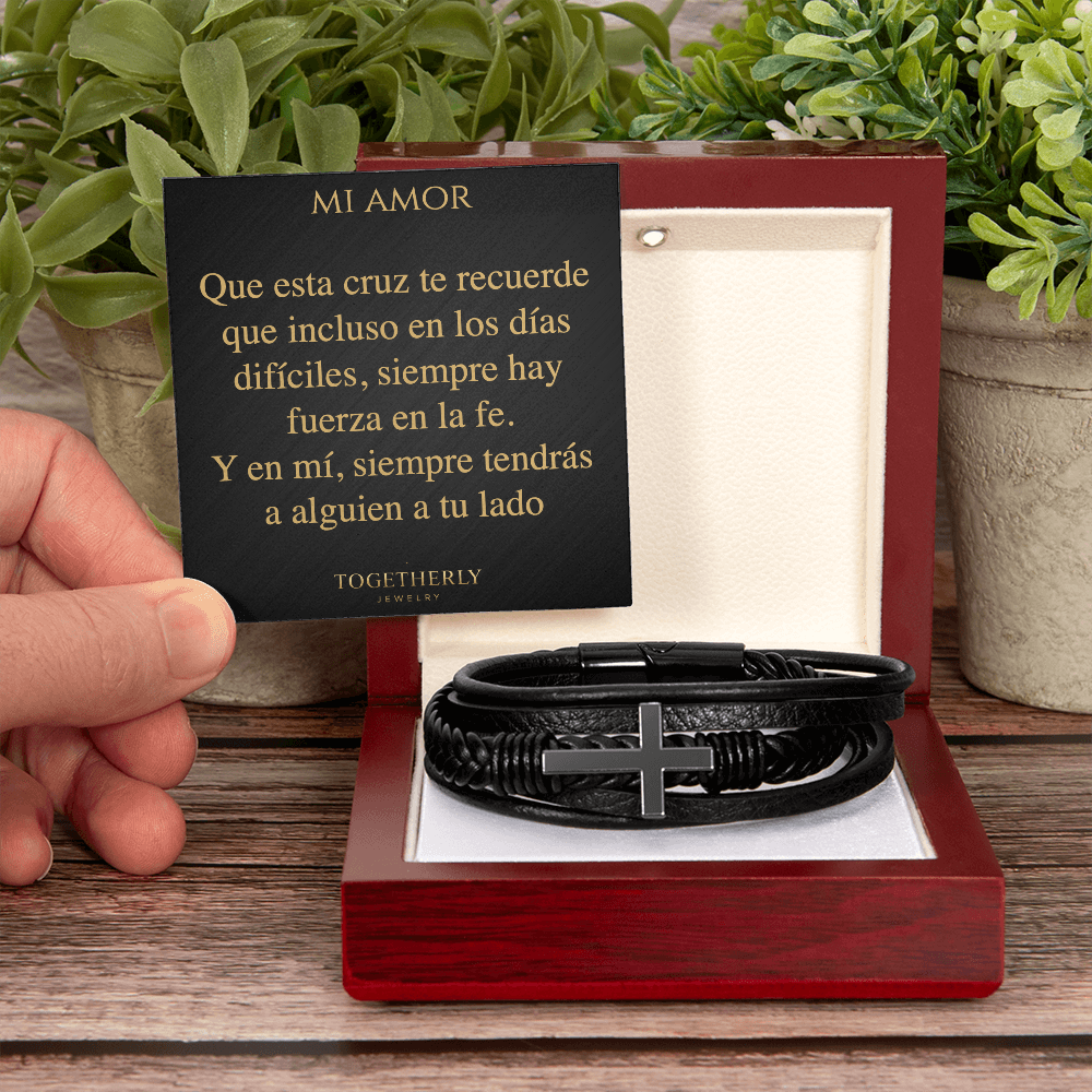 Pulsera de Cuero Cruzada -  Mi Amor