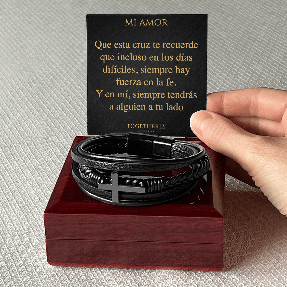 Pulsera de Cuero Cruzada -  Mi Amor