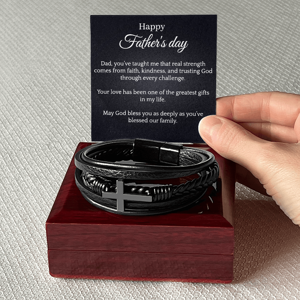 Cross Leather Bracelet - Happy Father's day