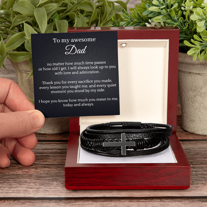 Cross Leather Bracelet - My awesome Dad